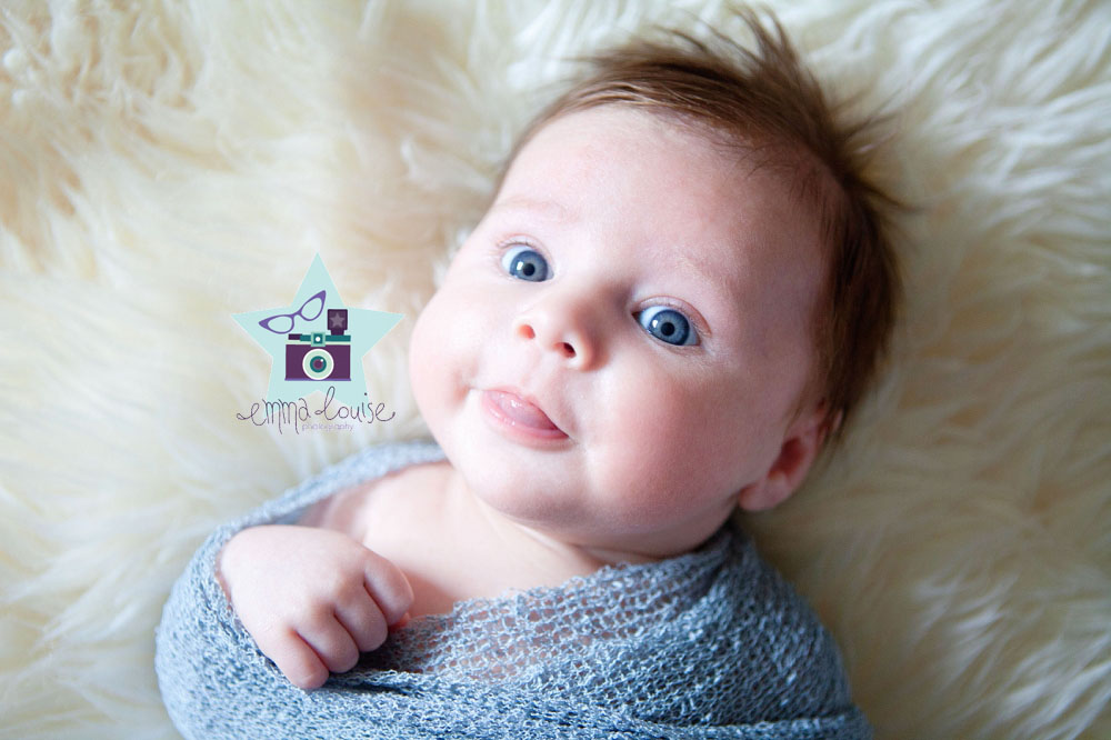 Newborn boy wrapped in grey - Surrey Newborn Photographer