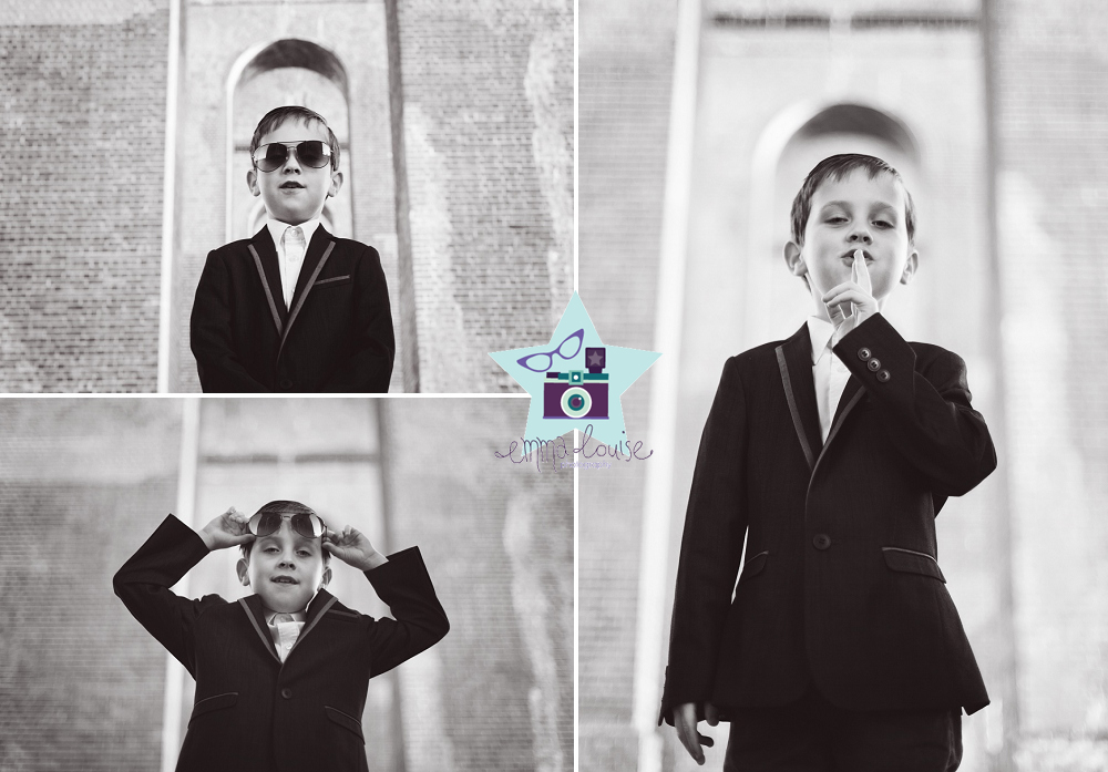 Monochrome Portraits of boy in sunglasses at Ouse Valley Viaduct