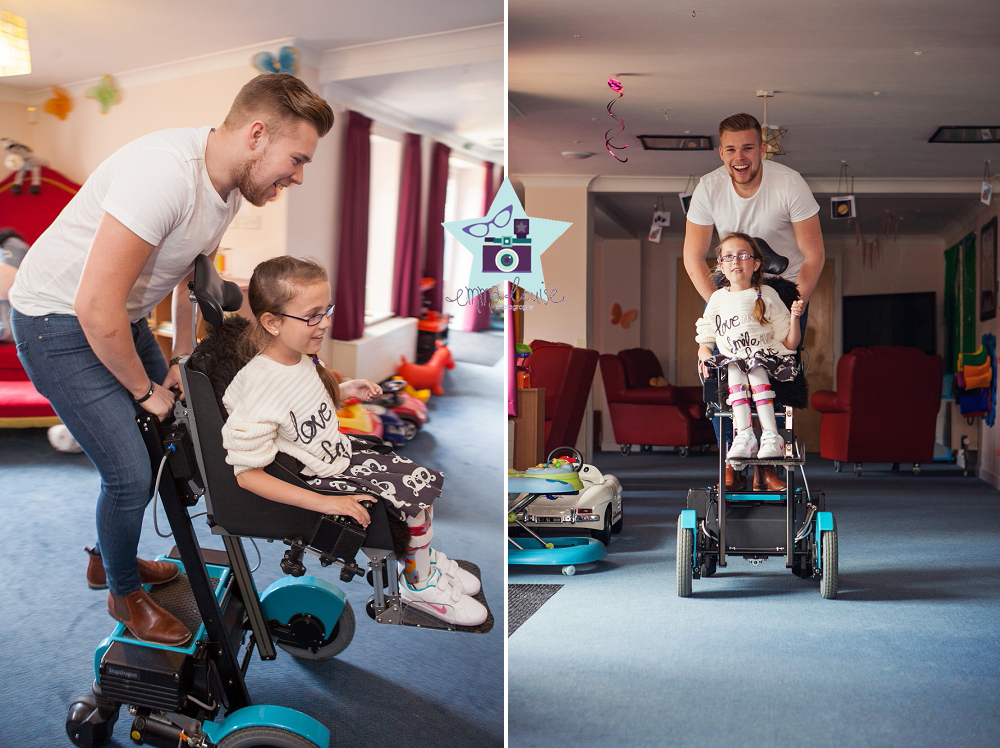 BBC The Voice UK finalist Jamie Johnson being given a ride on a Dragon Motability Wheelchair