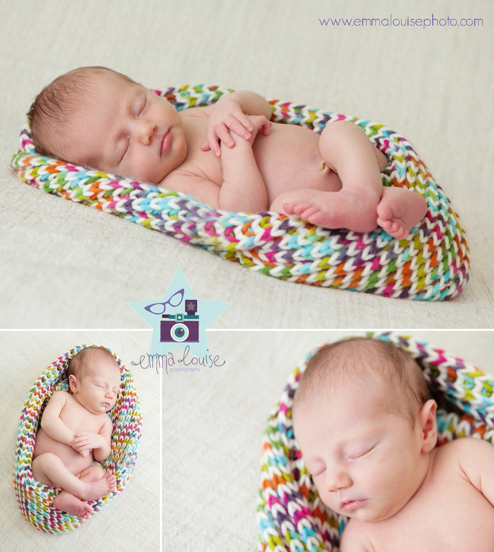 newborn baby girl in multicolour wrap - baby photography Edenbridge