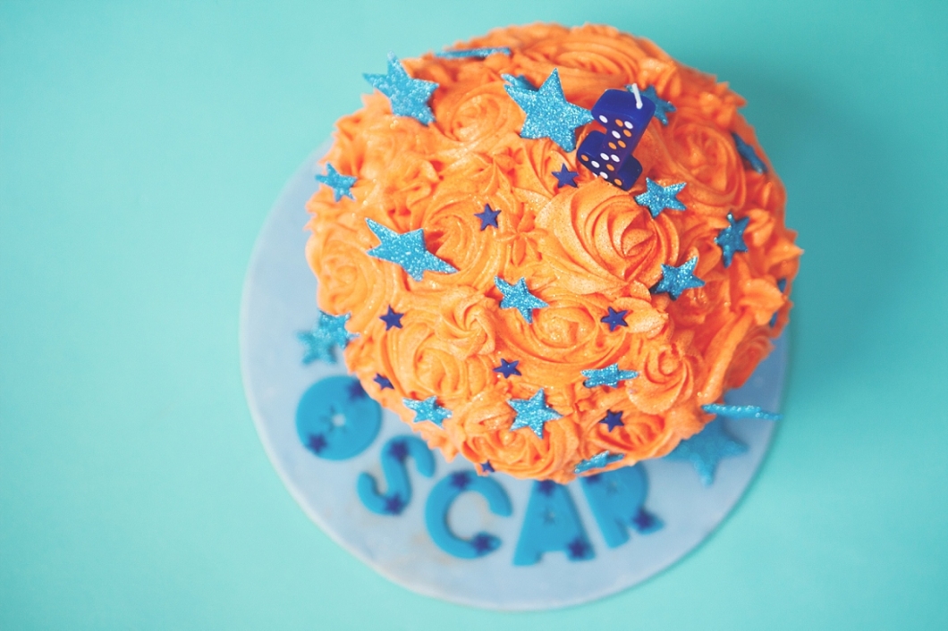 Giant Cupcake with orange and turqoise icing - Cake Smash Photography Dartford Kent